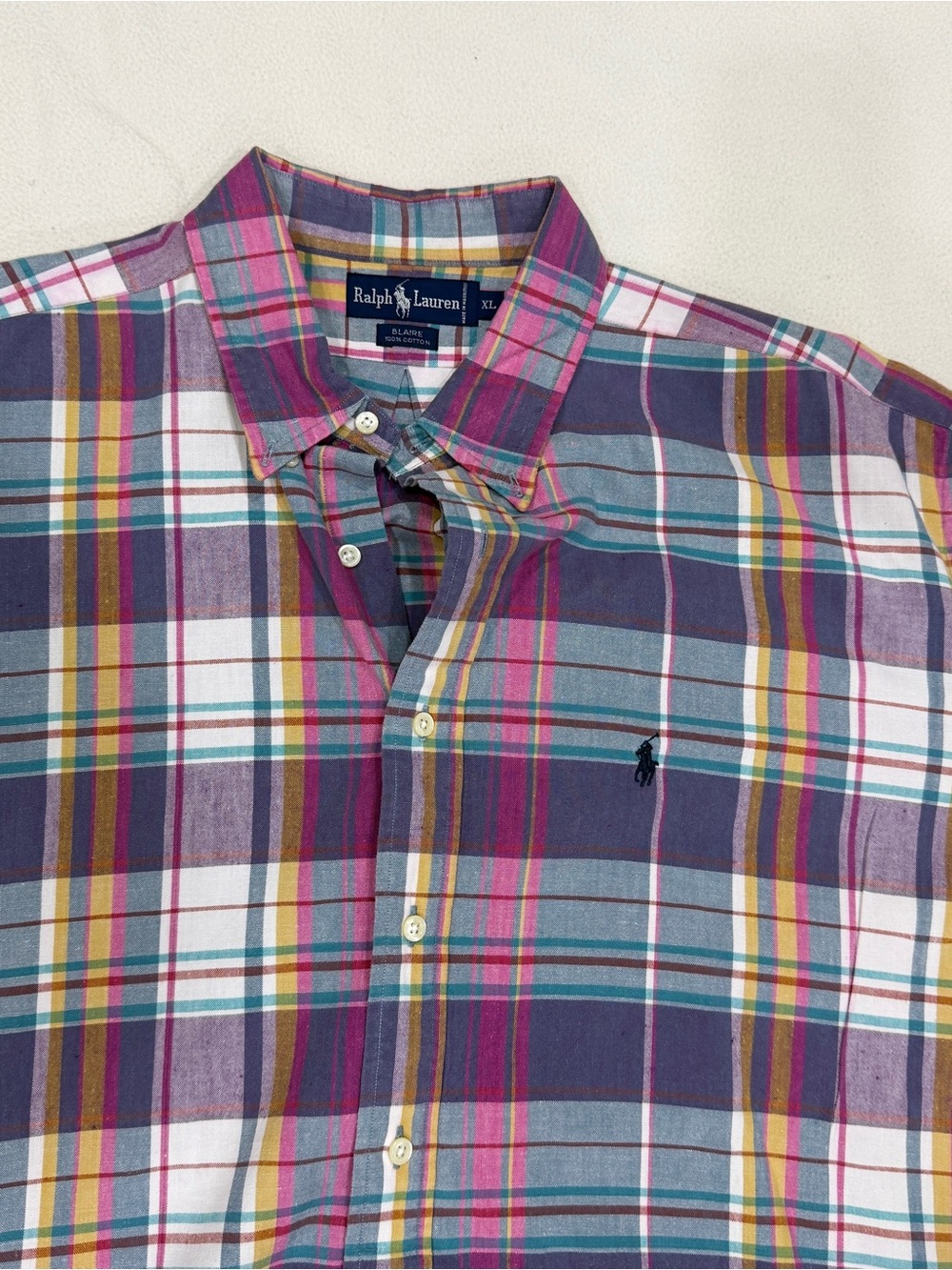 Ralph Lauren Shirt Mens XL Multicolor Plaid Blaire Button Down Cotton - Vintage